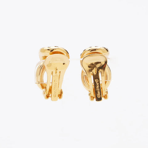 Christian Dior Rhinestone Earrings Gold WS10986