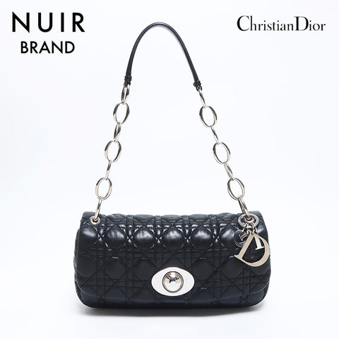 克里斯蒂安·迪奥（Christian dior Christian Dior）徽标魅力式羊羔羊皮肩袋黑色WS10994