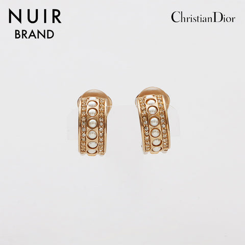 Christian Dior Pearl Hoop Earrings Gold WS11016