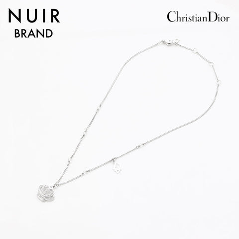 クリスチャンディオール Christian Dior クラウン ラインストーン ロゴ ネックレス シルバー WS11035