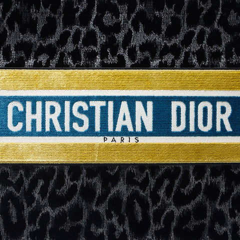 クリスチャンディオール Christian Dior 2021 ベロア ブックトート レオパード Mサイズ トートバッグ ブラック WS11063