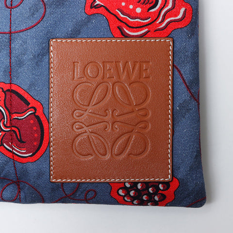 Loewe Paula的Ibiza Canvas Leather Anagram肩带蓝色粉红色WS11066