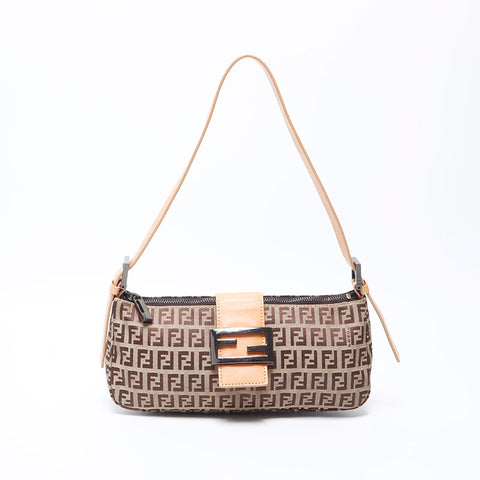 Fendi Zucchino Mamma Bagget帆布迷你肩袋棕色WS11068