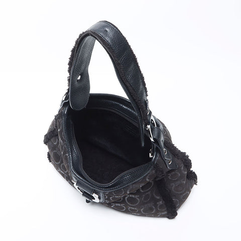 Salvatore Ferragamo Gancini Boa Mouton肩带黑色WS11071