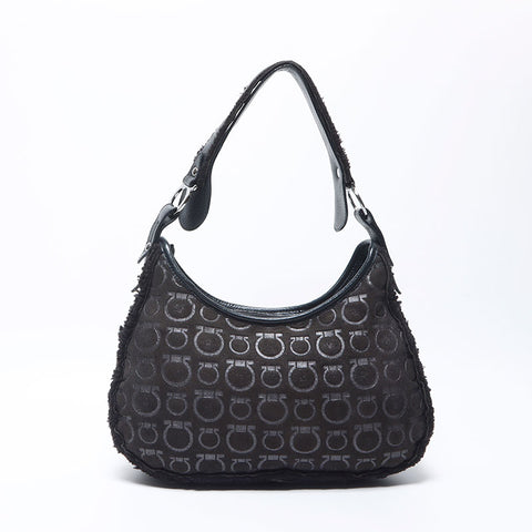 Salvatore Ferragamo Gancini Boa Mouton肩带黑色WS11071