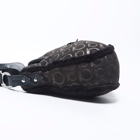 Salvatore Ferragamo Gancini Boa Mouton肩带黑色WS11071
