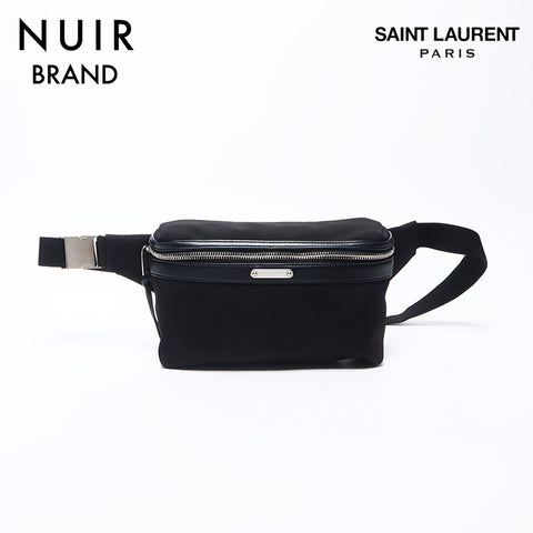 Yves Saint Laurent Yves Saint Laurent徽标画布银五金腰包肩袋黑色WS11073