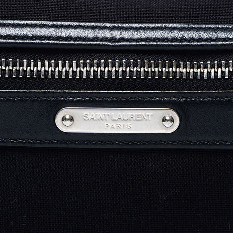 Yves Saint Laurent Yves Saint Laurent徽标画布银五金腰包肩袋黑色WS11073