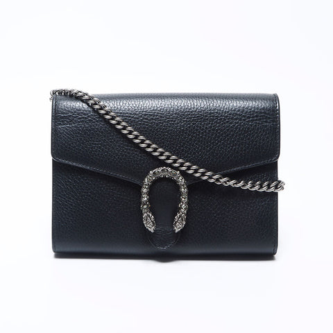 Gucci Dionysons皮革迷你链银色硬件肩带黑色WS11074