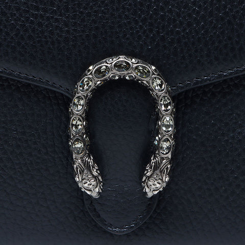 Gucci Dionysons皮革迷你链银色硬件肩带黑色WS11074