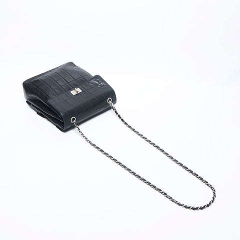 CHANEL No.6 Lambskin Chocolate Bar Back Pocket Chain Shoulder Bag black WS11079