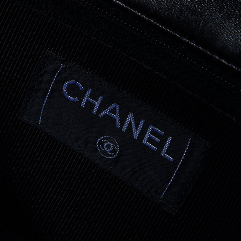 シャネル CHANEL 6番台 ラムスキン チョコバー バックポケット チェーン ショルダーバッグ ブラック WS11079