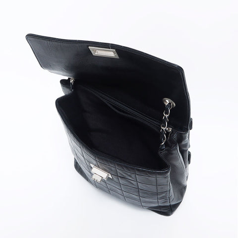 CHANEL No.6 Lambskin Chocolate Bar Back Pocket Chain Shoulder Bag black WS11079