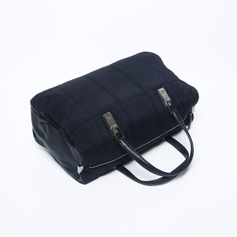 CHANEL 2001-2002 Chocolate Bar Nylon Leather Boston Bag Handbag black WS11097