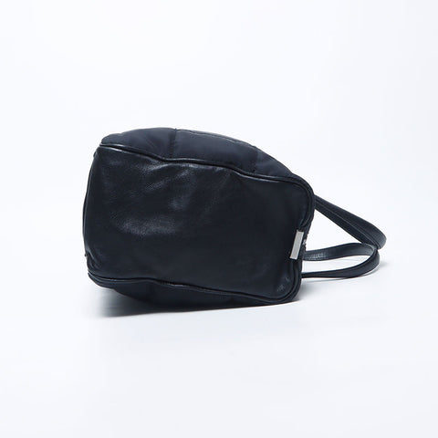 CHANEL 2001-2002 Chocolate Bar Nylon Leather Boston Bag Handbag black WS11097