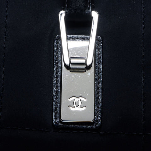 CHANEL 2001-2002 Chocolate Bar Nylon Leather Boston Bag Handbag black WS11097