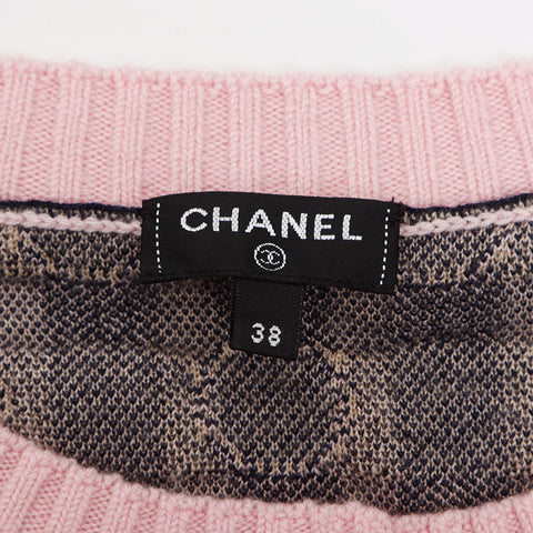 Chanel Size:38 Cashmere Silk Back Logo Rhinestone Cardigan Pink Navy WS11103