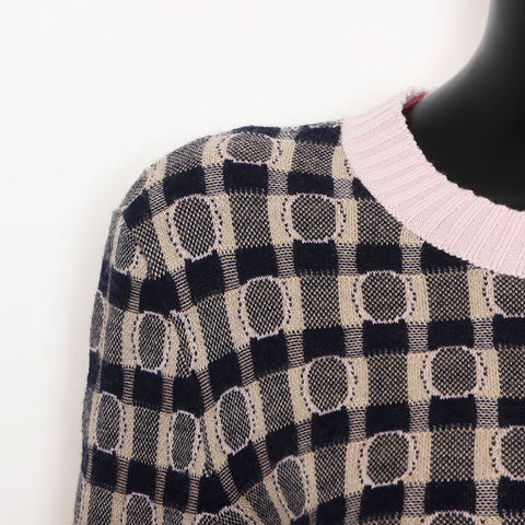 Chanel Size:38 Cashmere Silk Back Logo Rhinestone Cardigan Pink Navy WS11103