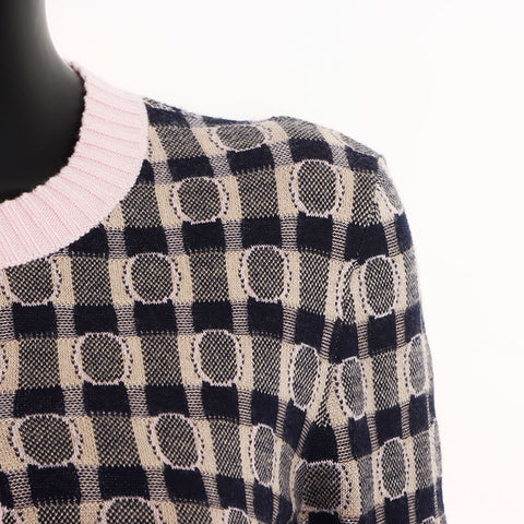 Chanel Size:38 Cashmere Silk Back Logo Rhinestone Cardigan Pink Navy WS11103