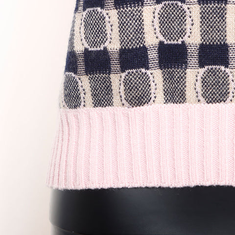 Chanel Size:38 Cashmere Silk Back Logo Rhinestone Cardigan Pink Navy WS11103