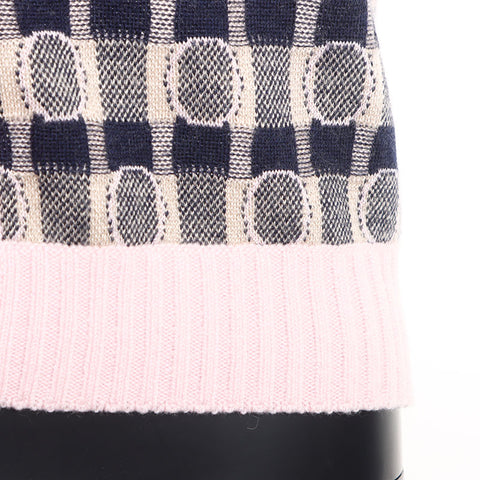 Chanel Size:38 Cashmere Silk Back Logo Rhinestone Cardigan Pink Navy WS11103