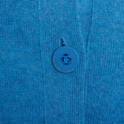 CHANEL Size34 cashmere COCO Mark button P49322 cardigan blue WS11105