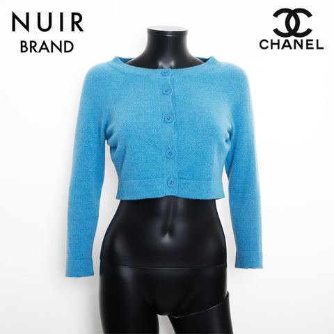 Chanel CHANEL Size34 Cashmere Coco Mark Button P49322 Cardigan Blue WS11105