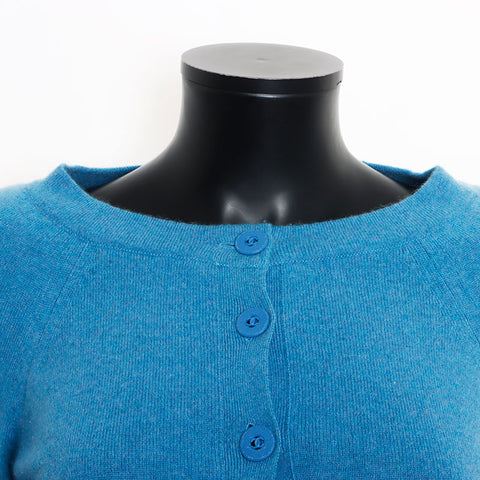 CHANEL Size34 cashmere COCO Mark button P49322 cardigan blue WS11105