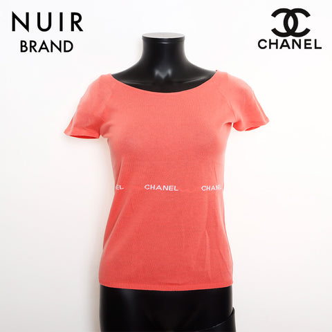 Chanel Size38 Cotton Logo Short Sleeve Knit Pink WS11106