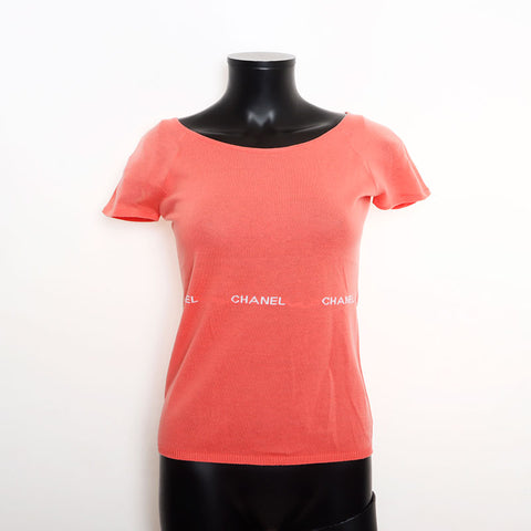 Chanel Size38 Coton Logo Sleeve Colaire en tricot rose WS11106