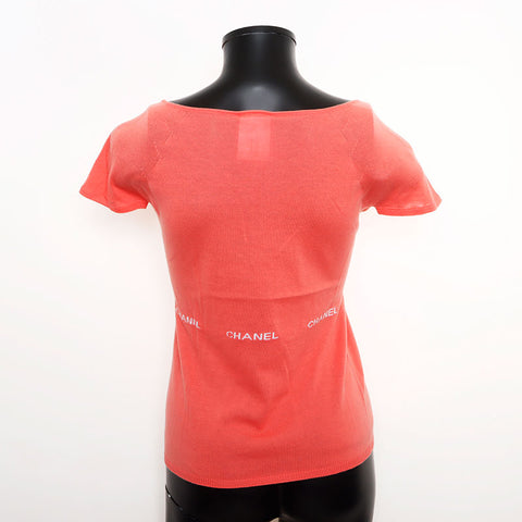 Chanel Size38 Cotton Logo Short Sleeve Knit Pink WS11106