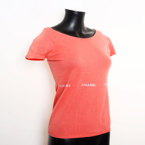 Chanel Size38 Cotton Logo Short Sleeve Knit Pink WS11106