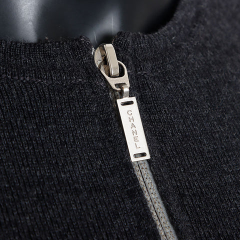 CHANEL Wool track jacket zip-up 00A Size:36 knit Gray beige WS11119