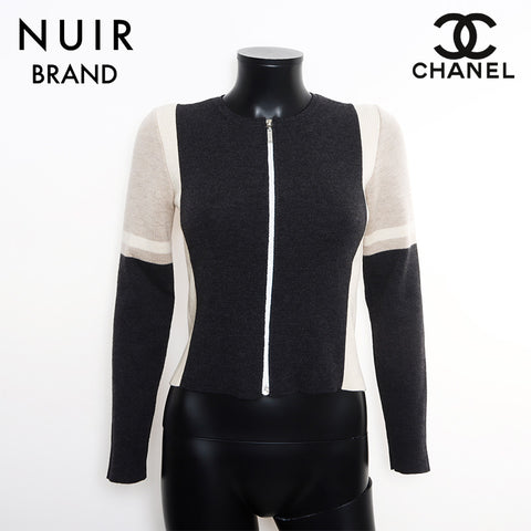 Chanel Wool Track Jacket Zip Up 00A Size:36 Knit Gray Beige WS11119