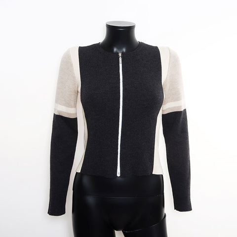Chanel Wool Track Jacket Zip Up 00A Size:36 Knit Gray Beige WS11119