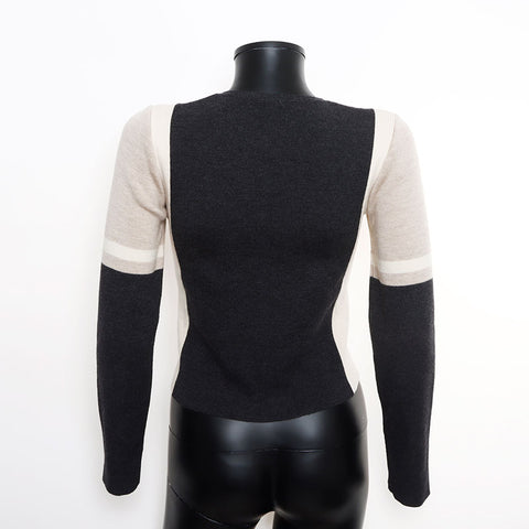 Chanel Wool Track Jacket Zip Up 00A Size:36 Knit Gray Beige WS11119