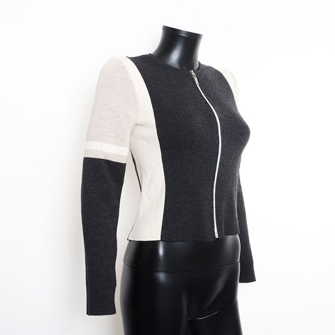 Chanel Wool Track Jacket Zip Up 00A Size:36 Knit Gray Beige WS11119