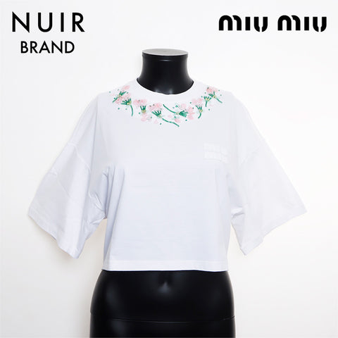 Miu Miu Size:XS Beaded Flower 2021SS Logo Short Sleeve T