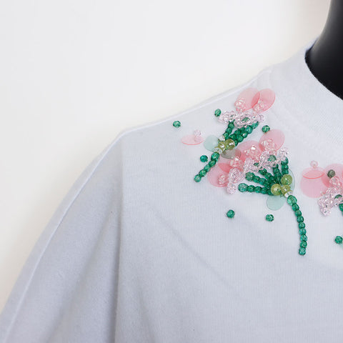 MIU MIU Größe: XS Perlenblume 2021SS Logo Kurzschläfe T-Shirt Weiß WS11124