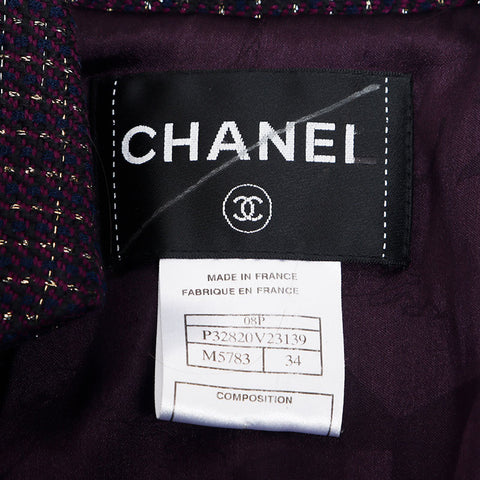 CHANEL Size:34 08P Tweed Lame Double Jacket purple WS11125
