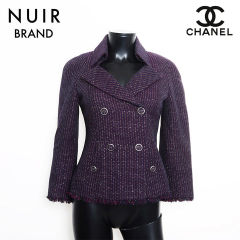 CHANEL Size:34 08P Tweed Lame Double Jacket purple WS11125
