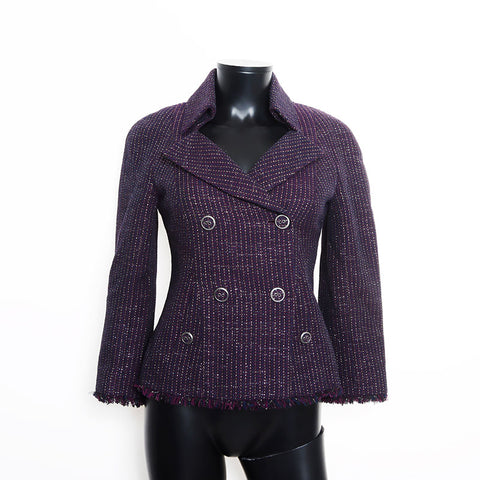 CHANEL Size:34 08P Tweed Lame Double Jacket purple WS11125