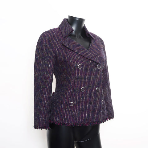 CHANEL Size:34 08P Tweed Lame Double Jacket purple WS11125