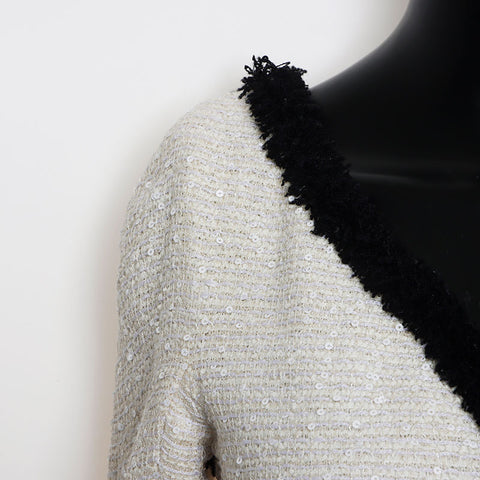 Chanel CHANEL 04P Tweed 2way Ribbon Off Shoulder Long Sleeve Shirt White WS11126