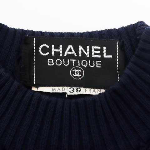 Chanel CHANEL 1990s Cotton Short Sleeve Rib Knit Knit Navy WS11129