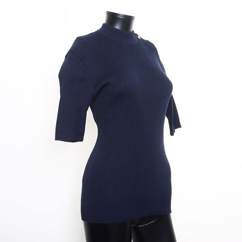 Chanel CHANEL 1990s Cotton Short Sleeve Rib Knit Knit Navy WS11129