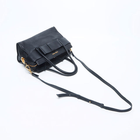 miu miu miu madras fiocco Ribbon顶部手柄手提包黑色WS11139