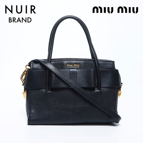 Miu Miu Miu Madras Fiocco Ribbon Top Handle Handbag Black WS11139