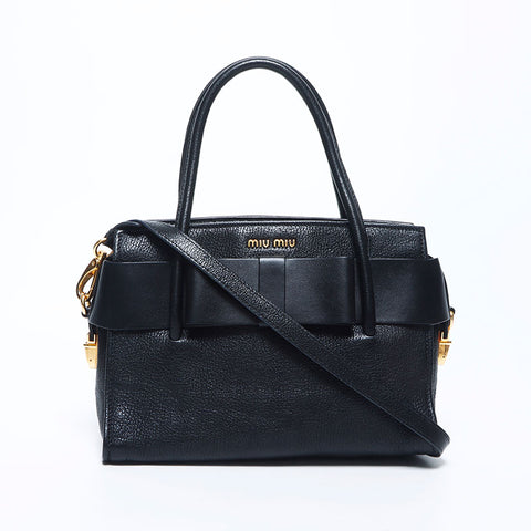 miu miu miu madras fiocco Ribbon顶部手柄手提包黑色WS11139