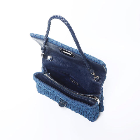 Miu Miu Denim Crystal Mini Matelasse Shoulder Bag Navy WS11140